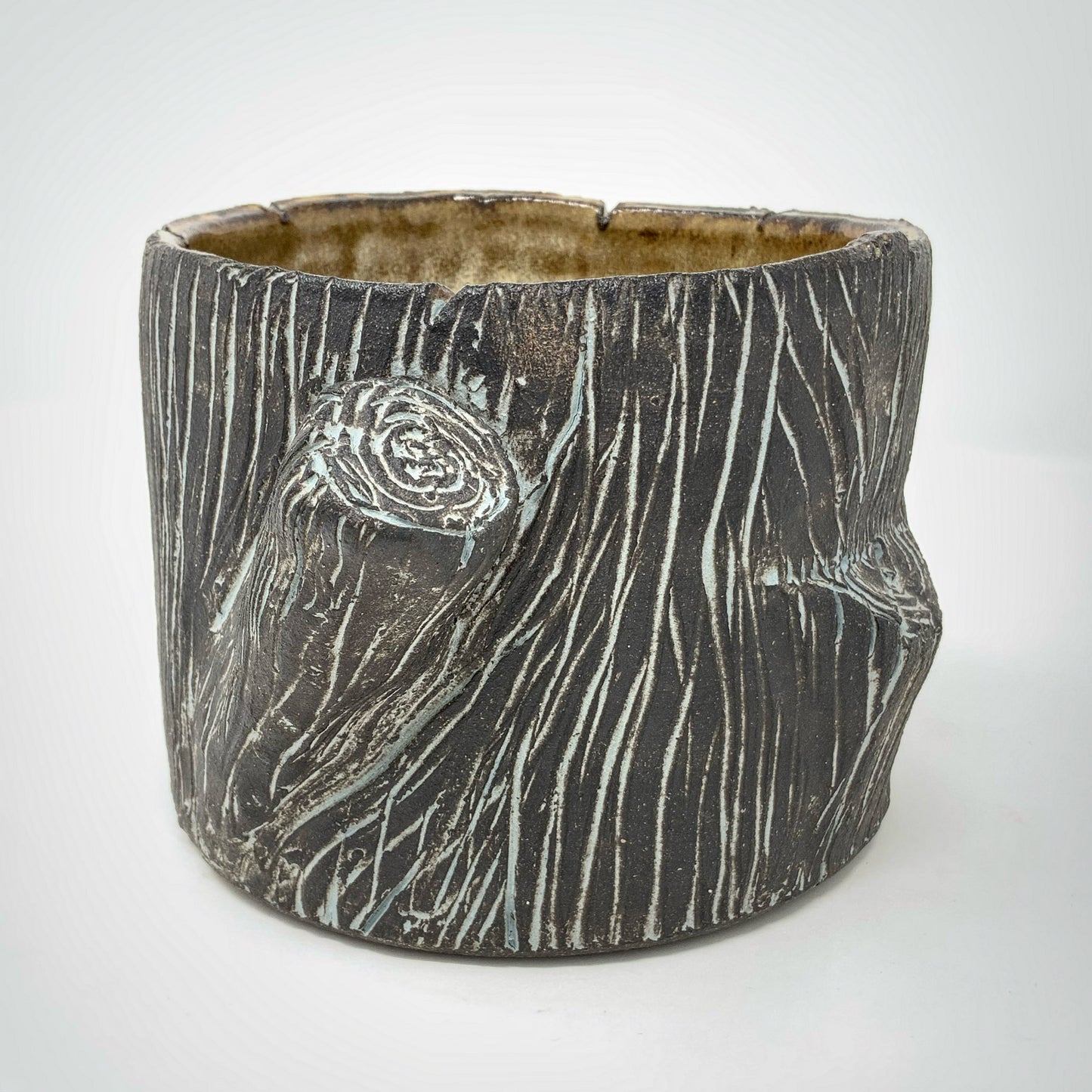 Faux Bois cachepot — espresso w/ gray, medium