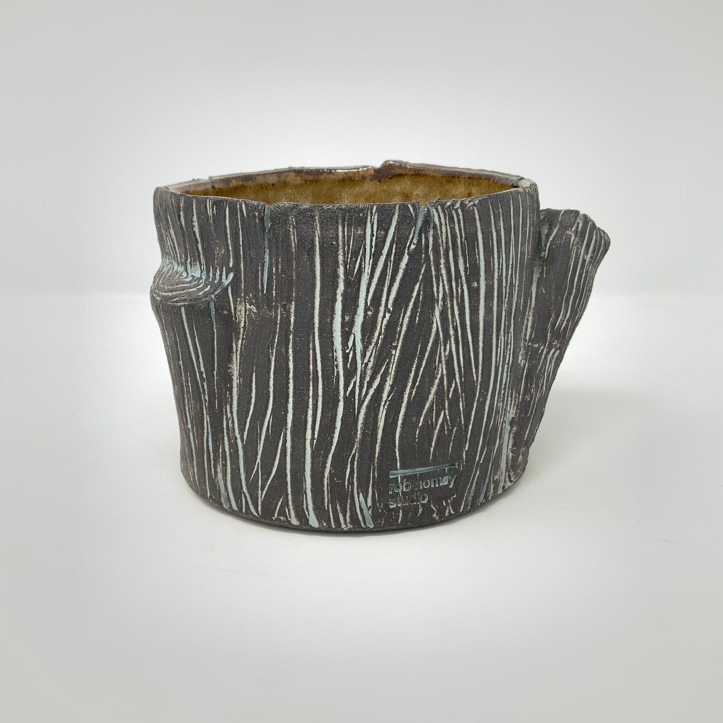 Faux Bois cachepot — espresso w/ gray, medium